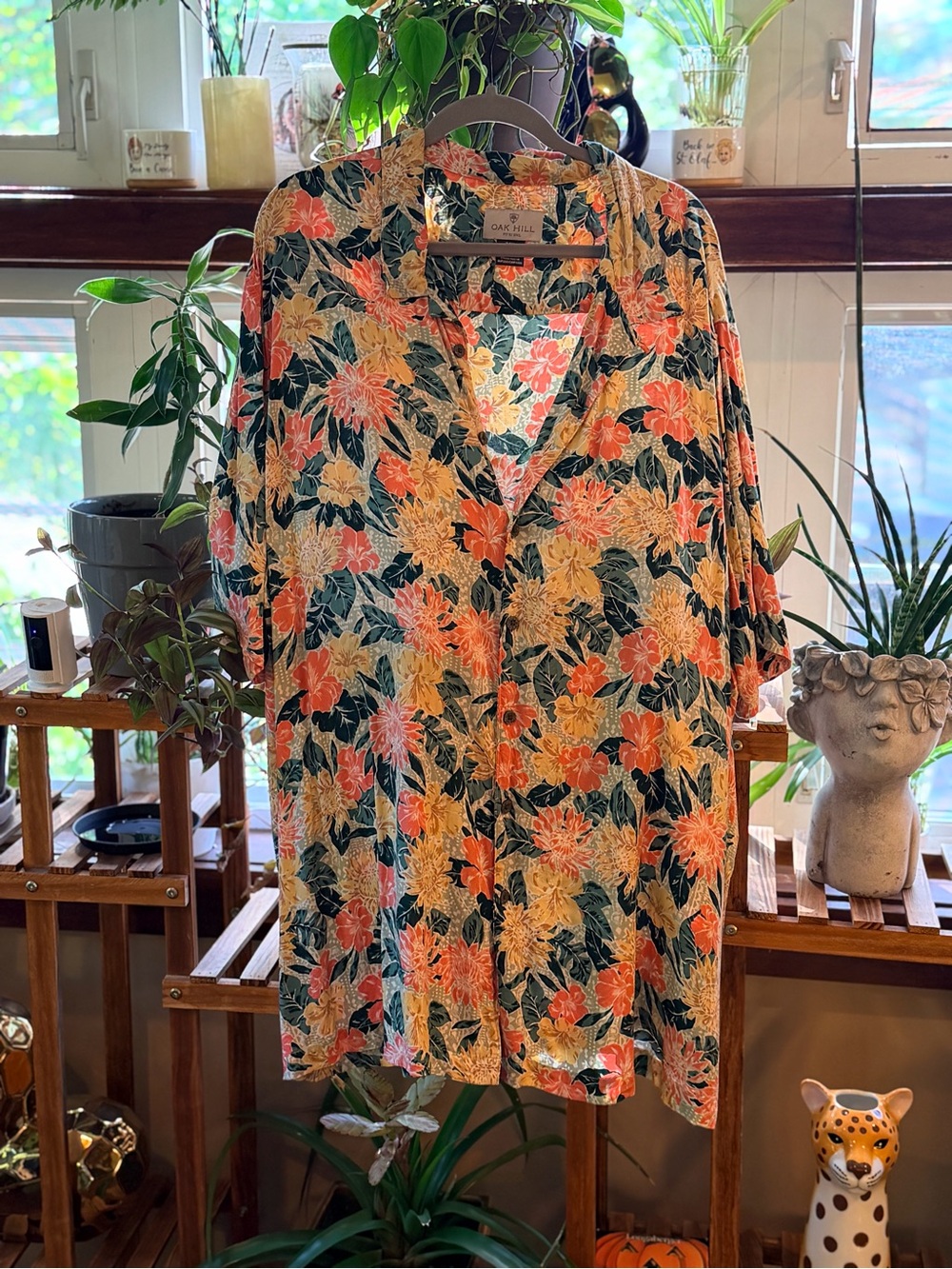 Floral Button-Front Women's Top in Coral & Cream